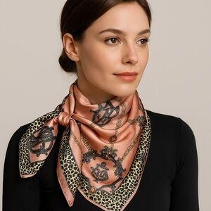 2233- Women’s Pink Leopard Chain Print Scarf 100% Polyester NWT